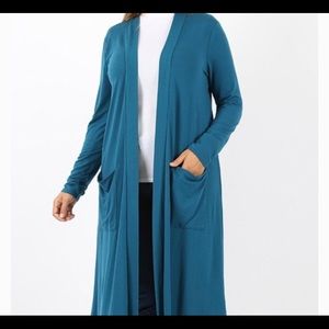 ZENANA PREMIUM TEAL OPEN CARDIGAN 2x